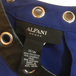 Blue tunic top with faux Black leather trim